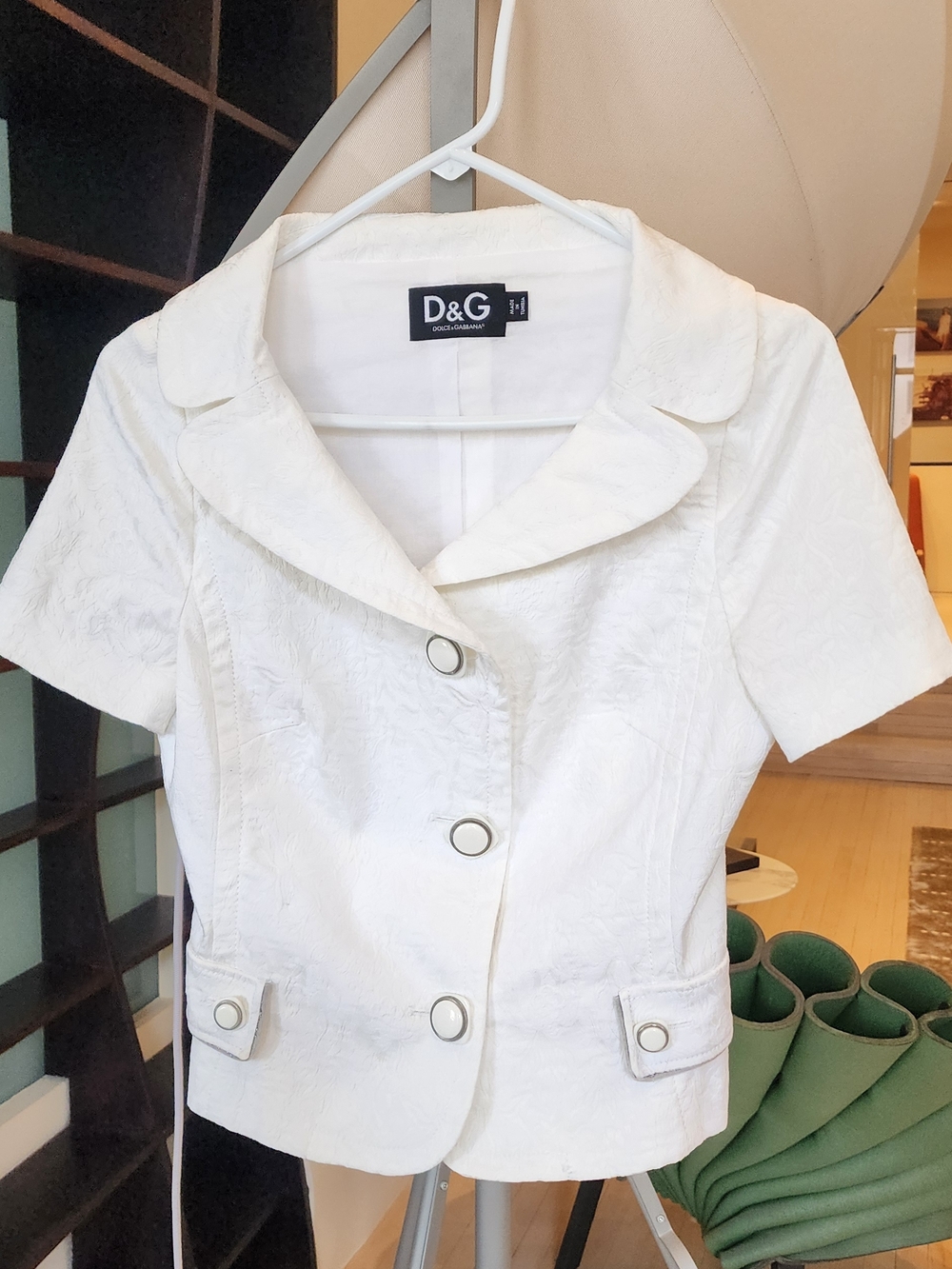 Vintage D&G Women's White Short Sleeve Tailored Jacket, Size S